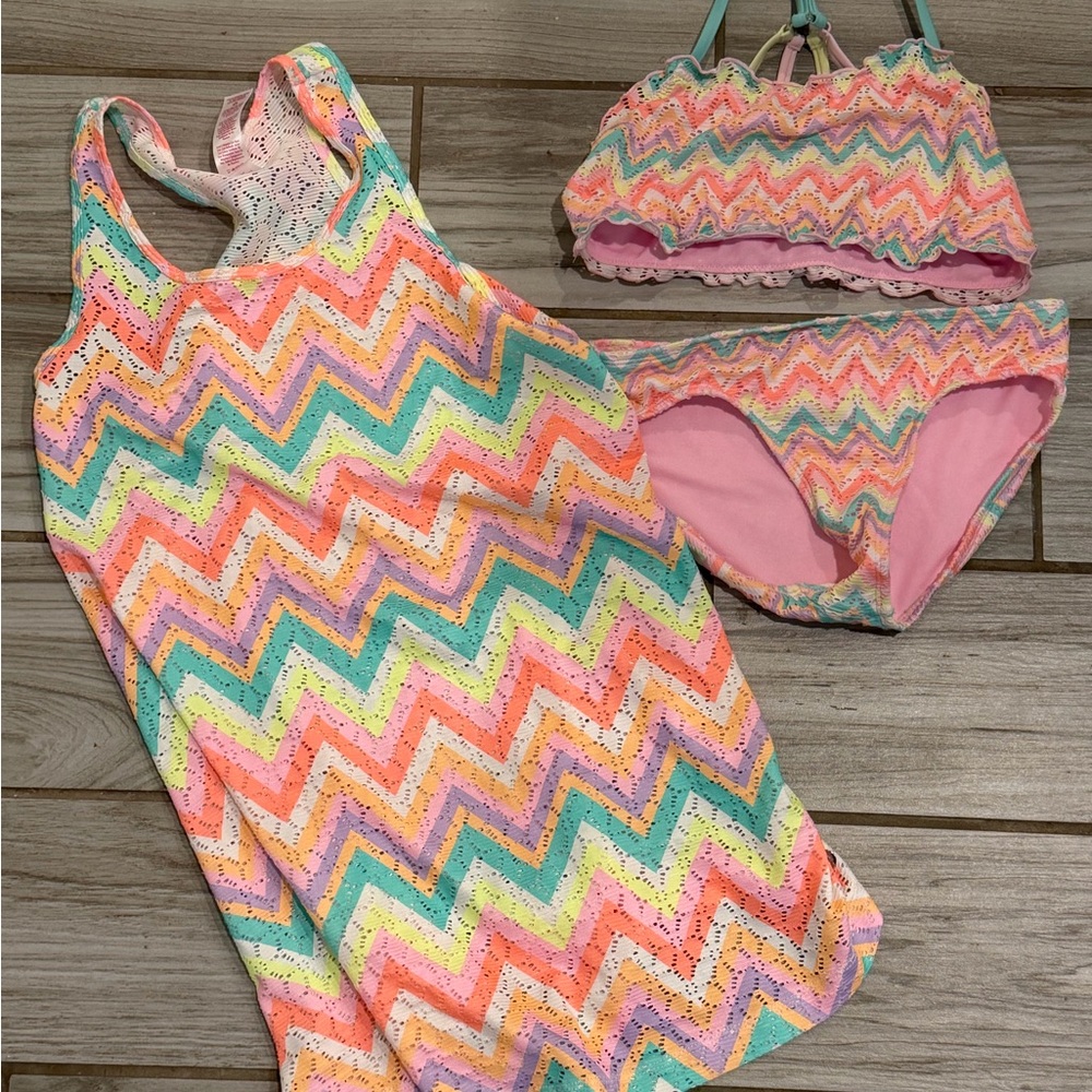 Justice Colorful Chevron Dress and Bikini Set
